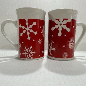 Set of 2 Royal Norfolk Snowflake Pattern Christman Coffee Mugs